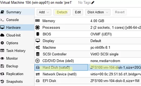 Detach data drive on VM