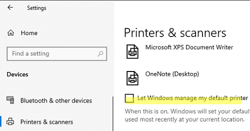 Disable the option 'Let Windows manage my default printer'
