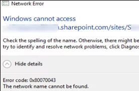 Error code: 0x80070043 The network name cannot be found 