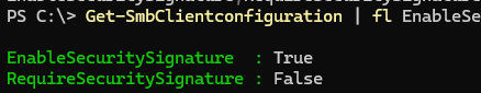 Get-SmbClientconfiguration check if SMB signing is enabled