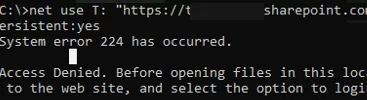 net use System error 224 has occurred. Access Denied