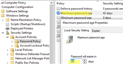 Password policy: disable password expiration on Windows