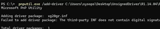 pnputil.exe /add-driver /install - The third-party INF does not contain digital signature information