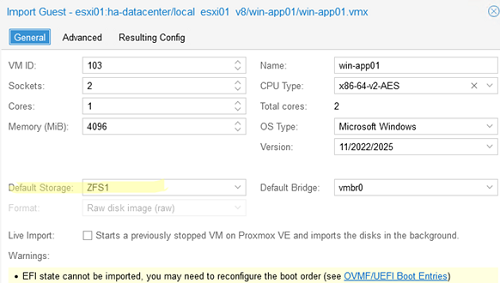 Proxmox VM virtual hardware settings