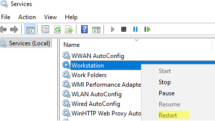 restart Workstation service 