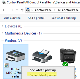 Set a default printer from the classic Control Panel on Windows