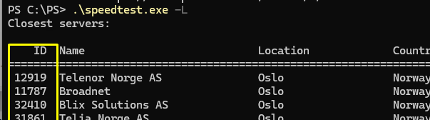 speedtest-cli server list