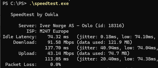 speedtest.exe - Internet speed test from WIndows CLI 