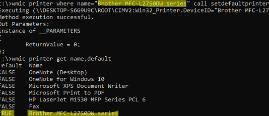 wmic command - assign a default printer device