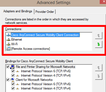 Adapters and Bindings dialog in previous Windows versions