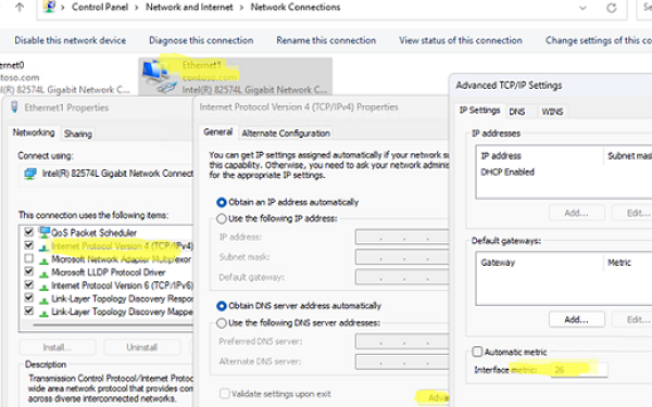 Change interface metric from control panel