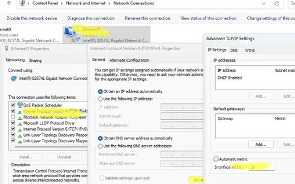 Change interface metric from control panel