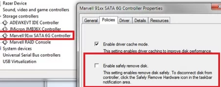 Enable safely remove disk in storage controller driver options