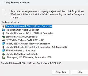 Open the Safely Remove Hardware dialog from the cmd