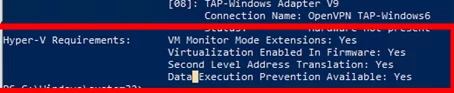 use the systeminfo command to check hyper-v requirements