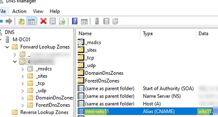 Add a CNAME (alias) for computer on Windows DNS 