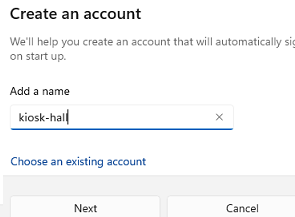 Create a user account to automatically sign-in Kiosk Mode