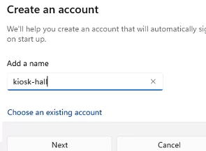 Create a user account to automatically sign-in Kiosk Mode