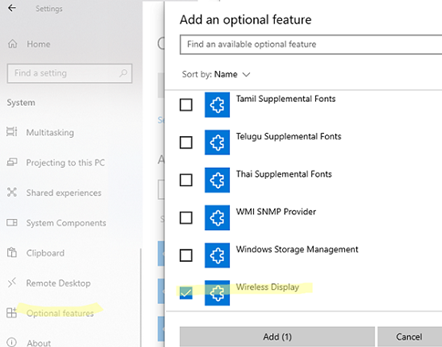 Install Wireless Display feature on Windows 