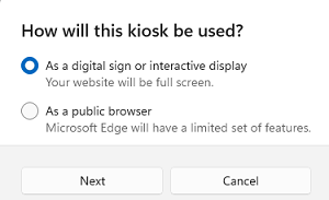 Kiosk mode interactive display mode