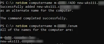 netdom computername command: add second computer name (Alias)