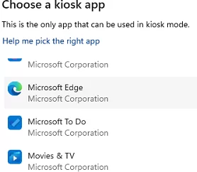 Select an UWP app for Kiosk Mode on Windows