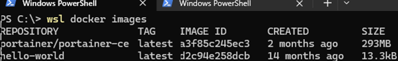 Windows - list available Docker images in WSL