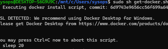 WSL: install docker engine get-docker.sh