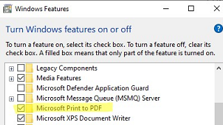 Add or remove Microsoft Print to PDF feature