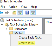 Create a new task using Windows Task Scheduler