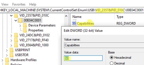 disable safely removal capabilities for a device in registry