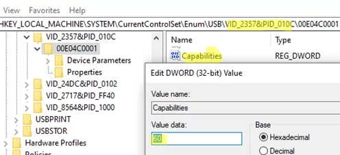 disable safely removal capabilities for a device in registry