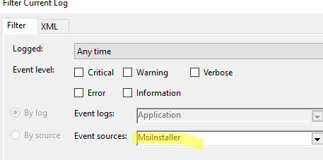 find software installation events from msiinstaller