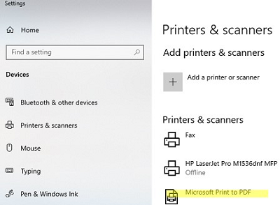 Microsoft Print to PDF virtual printer on Windows 10