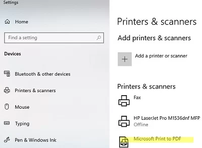 Microsoft Print to PDF virtual printer on Windows 10