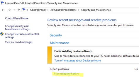 Open the Reliability Monitor