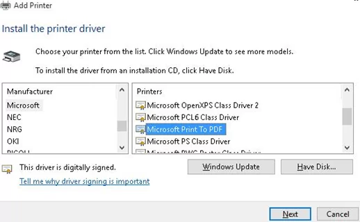 Re-install the Microsoft Print to PDF driver