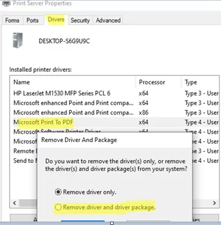 Remove the Print to PDF driver on Windows