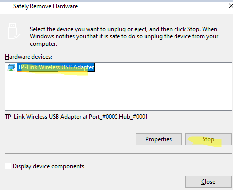 Safely remove device in Windows