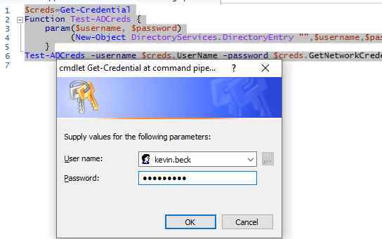 Test AD authentication (credentials) from PowerShell script