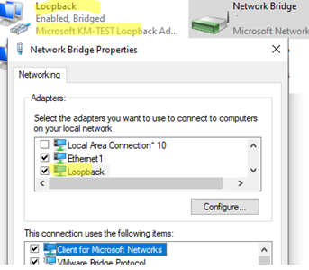 Add loopback adapter to bridge on Windows