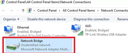 bridge WiFi with Ethernet Interface in Windows