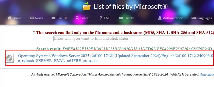 files.rg-adguard.net - find official hash values for Microsoft ISO 