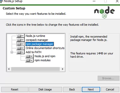 Install the Node.js with npm package manager on Windows