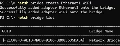 netsh bridge create 