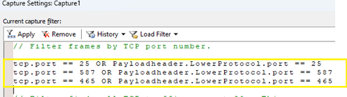 Network Monitor Filter frames by TCP port numbers