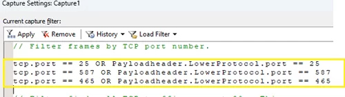 Network Monitor Filter frames by TCP port numbers