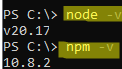 node -v - check version and if the node js is installed on windows