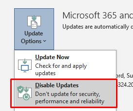 Disable Microsoft Office Updates