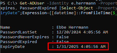 Extend expired AD user password using PowerShell: